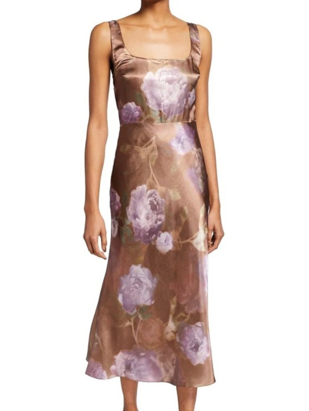 Vince women's dress size 12 night garden satin slip midi square neck floral